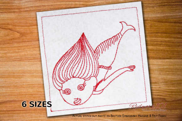 Cute Funny Mermaid Redwork